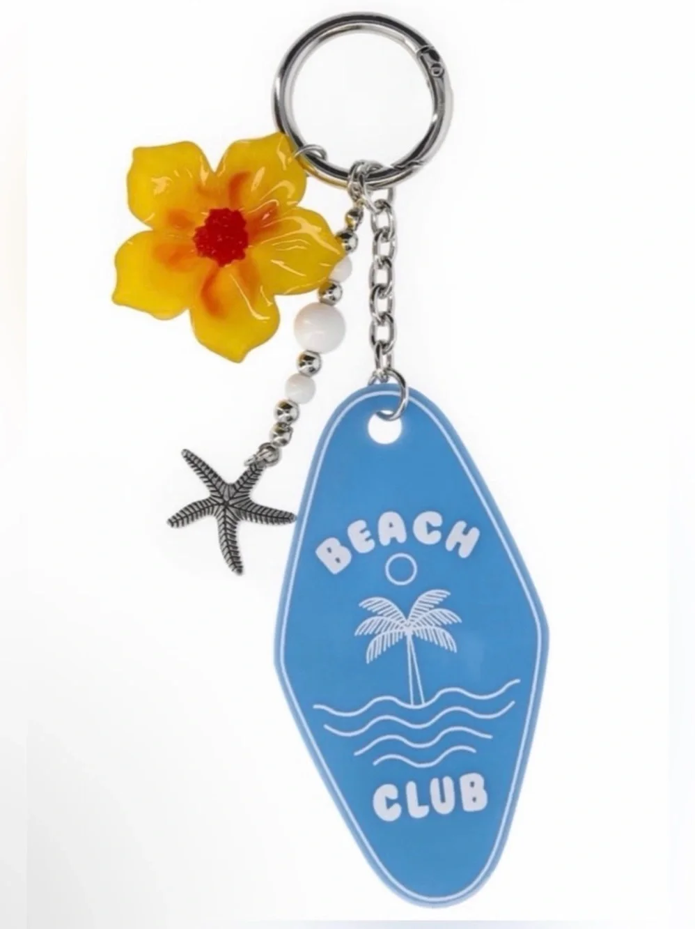 Beach Club Blue Keychain with Yellow Flower Charm